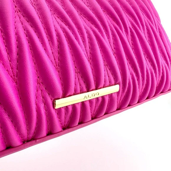 Aldo Hot Pink Quilted Chain Shoulder Bag w/ Coin Pouch & Removable Guitar Strap - Picture 7 of 10